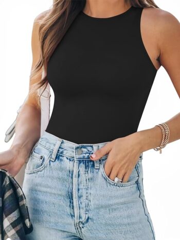 40 angle sleeveless black bodysuit