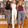 3 models wear the sleeveness bodysuit black/white/dark red