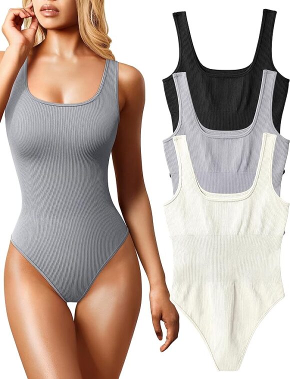 gray/black/white sleeveness bodysuits for women