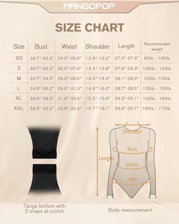 the size chart of the bodysuit