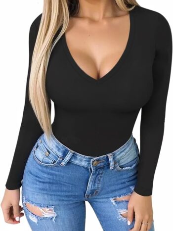 v neck long sleeve bodysuit