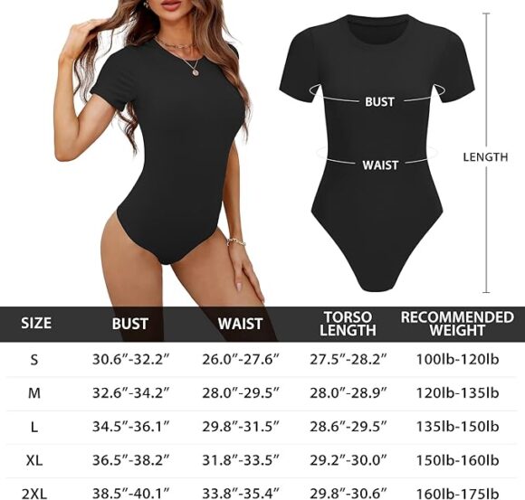 the size chart of the short sleeve bodysuit