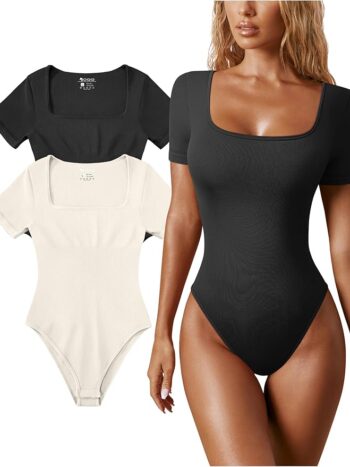 Square Neck Short Sleeve Bodysuits