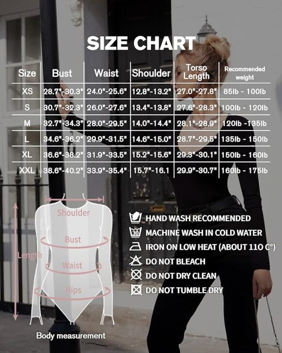 the size chart of the bodysuit