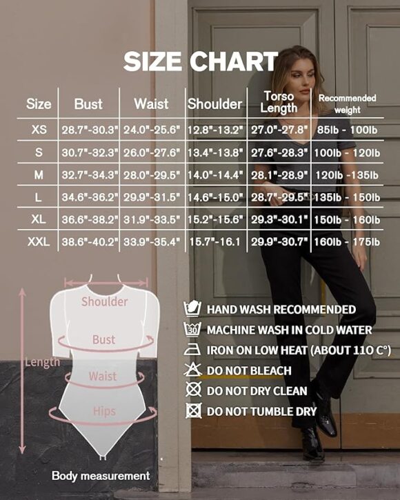 the size chart of the bodysuit