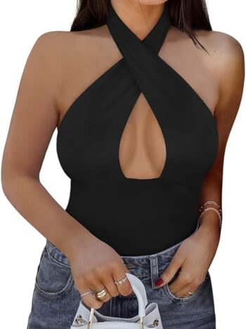 Cross Halter Neck Bodysuit