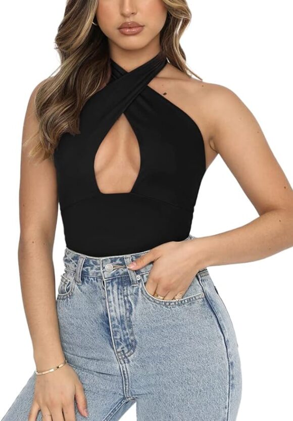 Cross Halter Neck Bodysuit