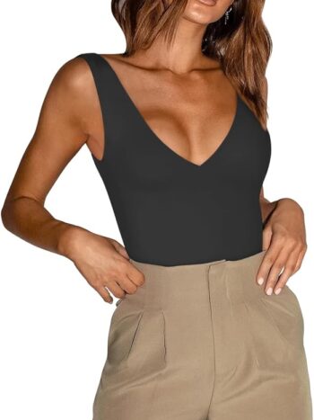 Deep V Neck Sleeveless Bodysuit